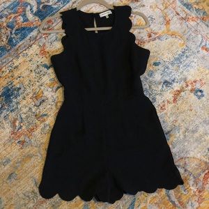 Black Romper with Scalloped Edge Details